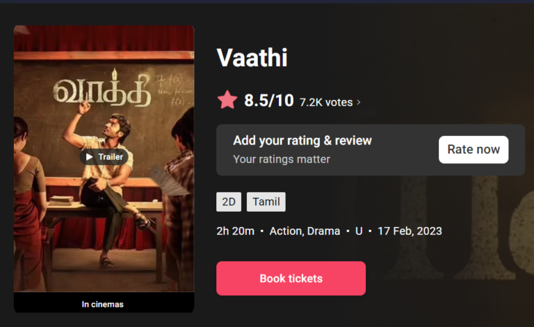 Vaathi Movie Ticket Booking