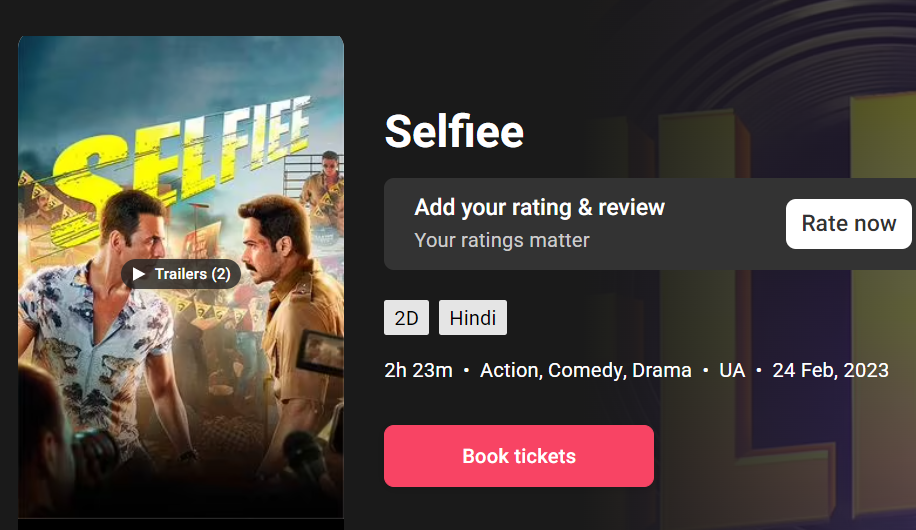 Selfie Movie Advance Ticket Booking