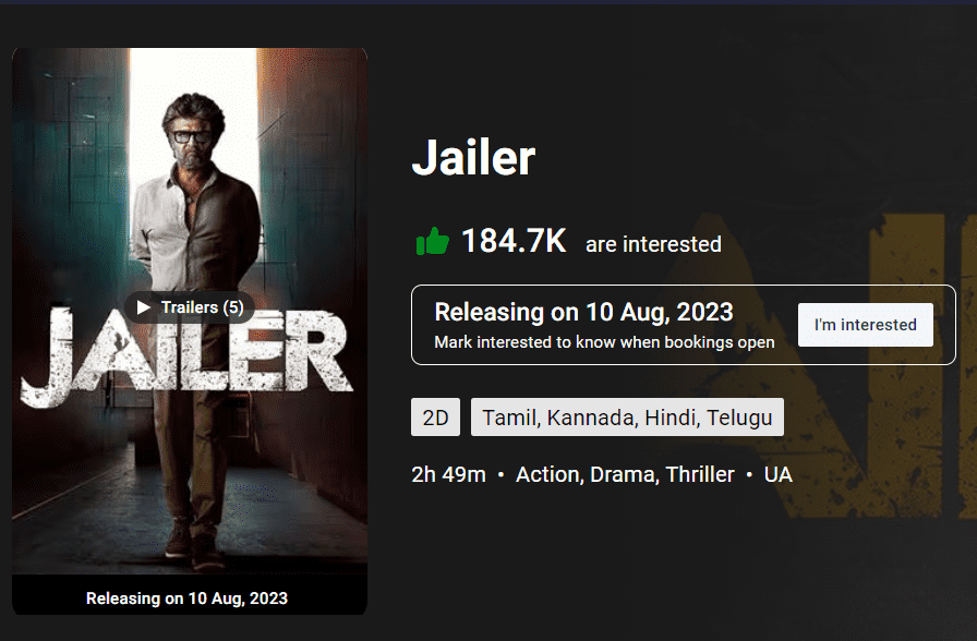 Jailer Movie Ticket Booking